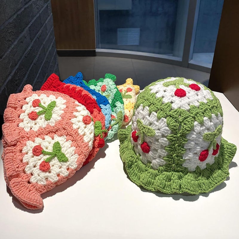 Busnos Crochet Bucket Hats for Women Handmade Hat Cute Foldable Knitted Hats for Women - Image 4